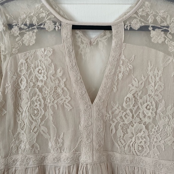 Free People Lace Peasant blouse long sleeves beige Size M New with tag - Picture 5 of 13